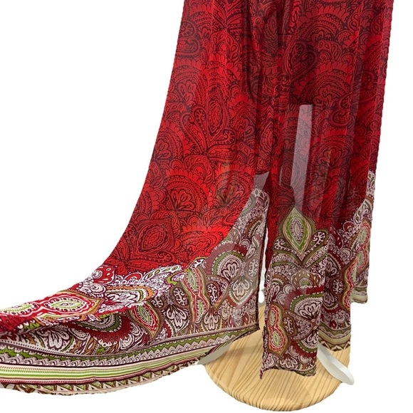 Roamans Red Floral Cover Up Plus Size 3X Sleeveless Sheer  Button Up Side Slit - Picture 3 of 7